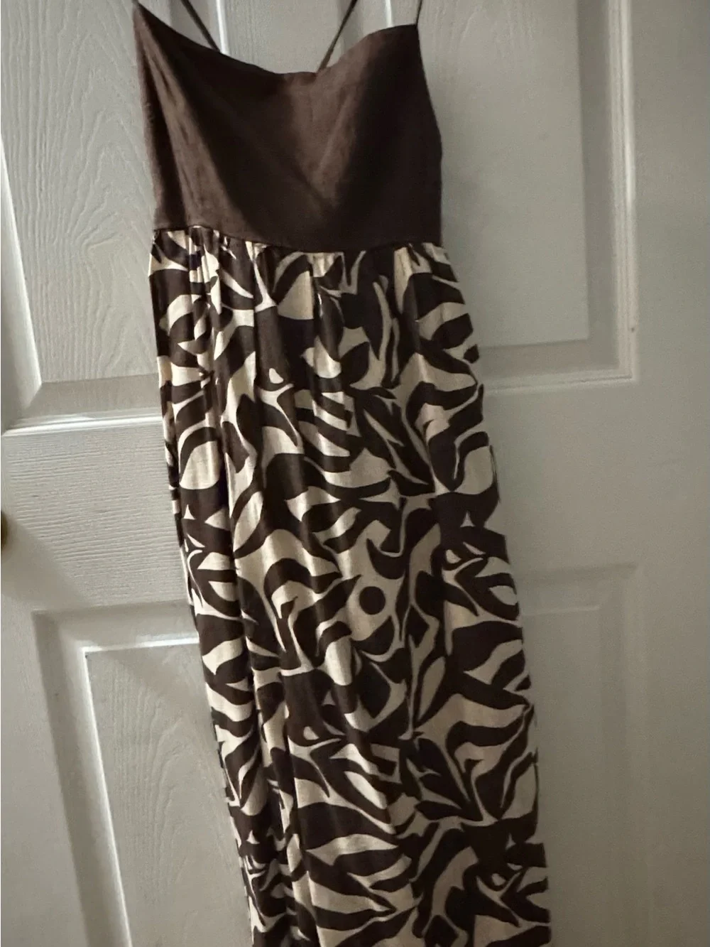 Abercrombie & Fitch Cream Maxi Dress with Brown Leaf Print